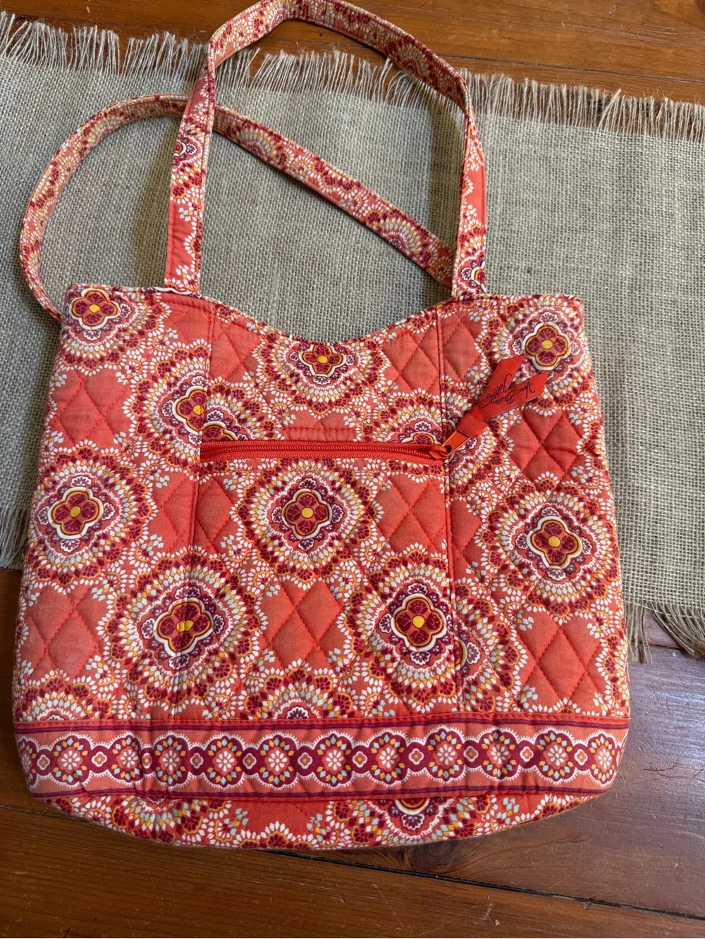 Vera Bradley Coral Quilted Floral Medallion Tote